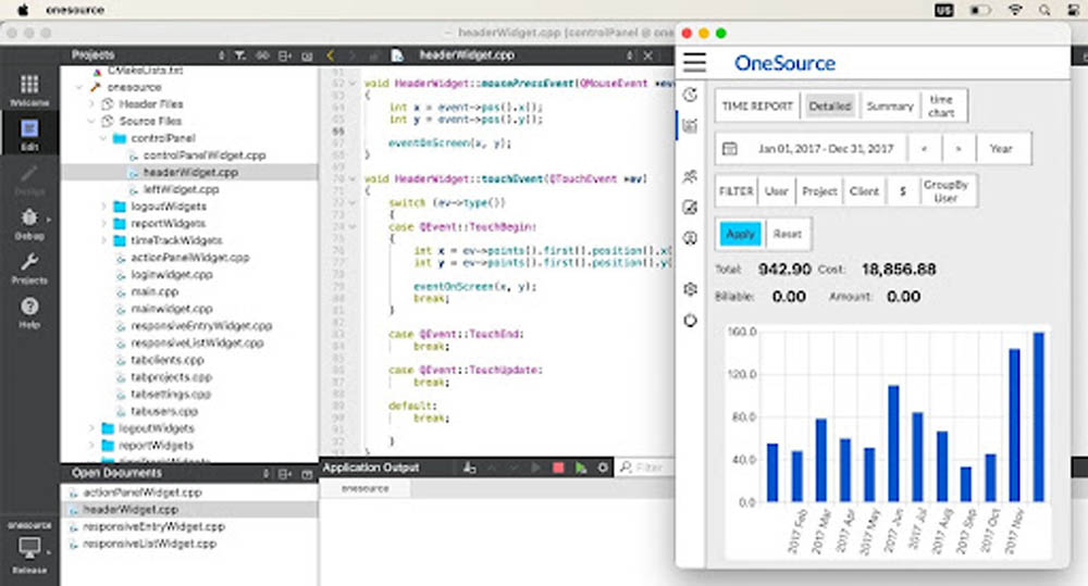 A Qt time tracking app in Qt Creator, running next to its source